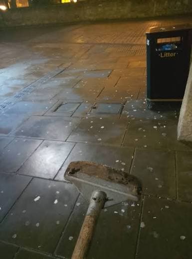 concrete gum-removal:steam job in progress
